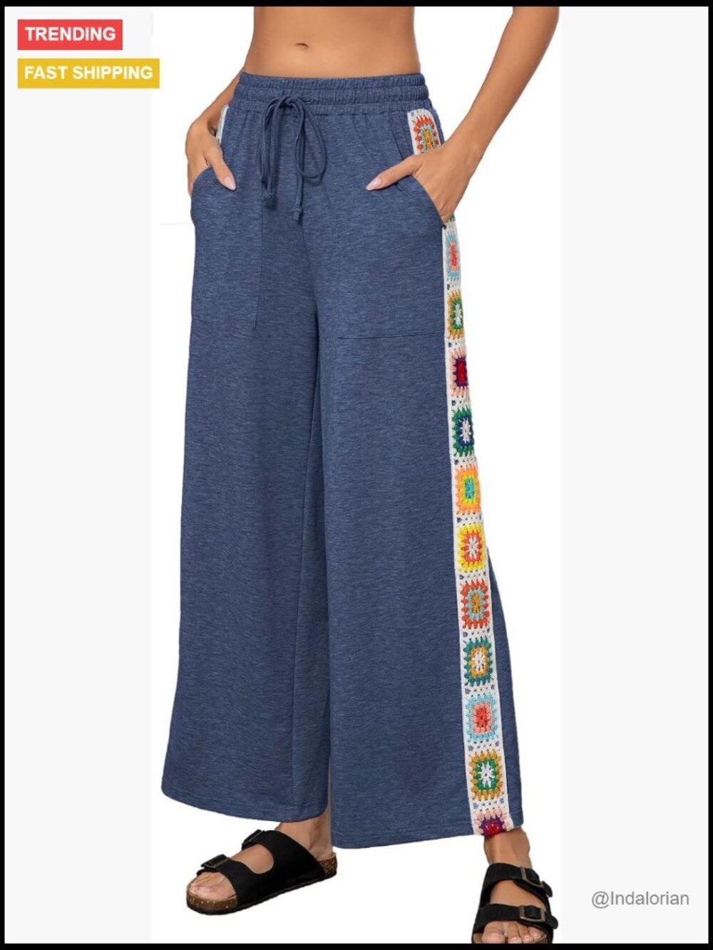 Women's Cropped Wide Leg Pants Boho Crochet Stretchy High Waist